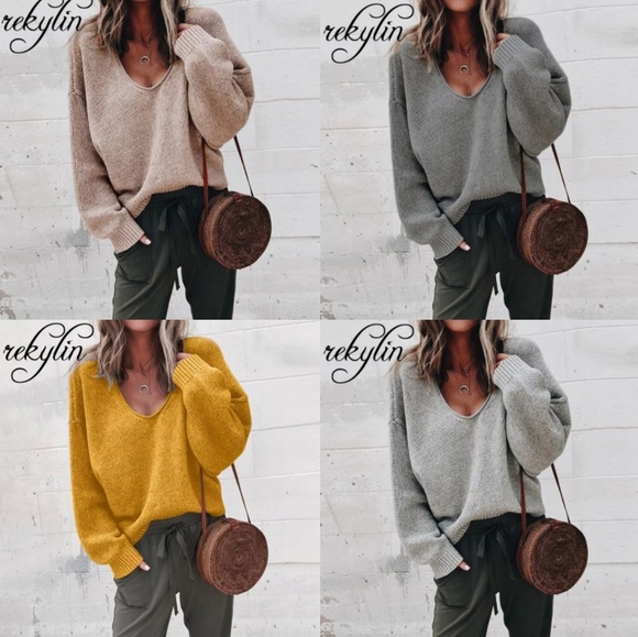 Soft Oversized Loose Fitting V-neck Knit Sweater - Picture 2 of 7